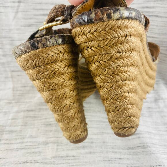 Sofft Leather‎ Snakeskin Wedge Espadrille T-Strap Sandal Size 9 - Picture 6 of 9